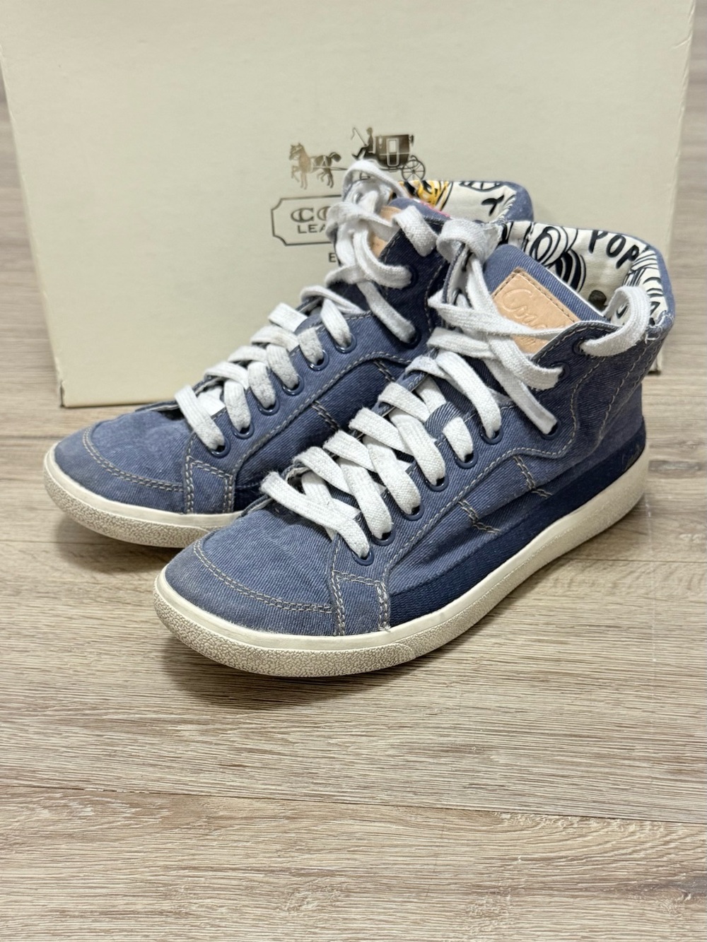 Y2K Coach poppy collection denim high -Top Sneakers with White Soles